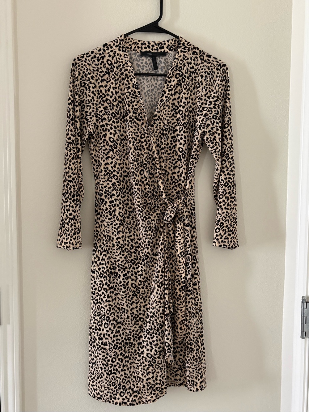 BCBG Leopard Print Wrap Dress in Beige and Black